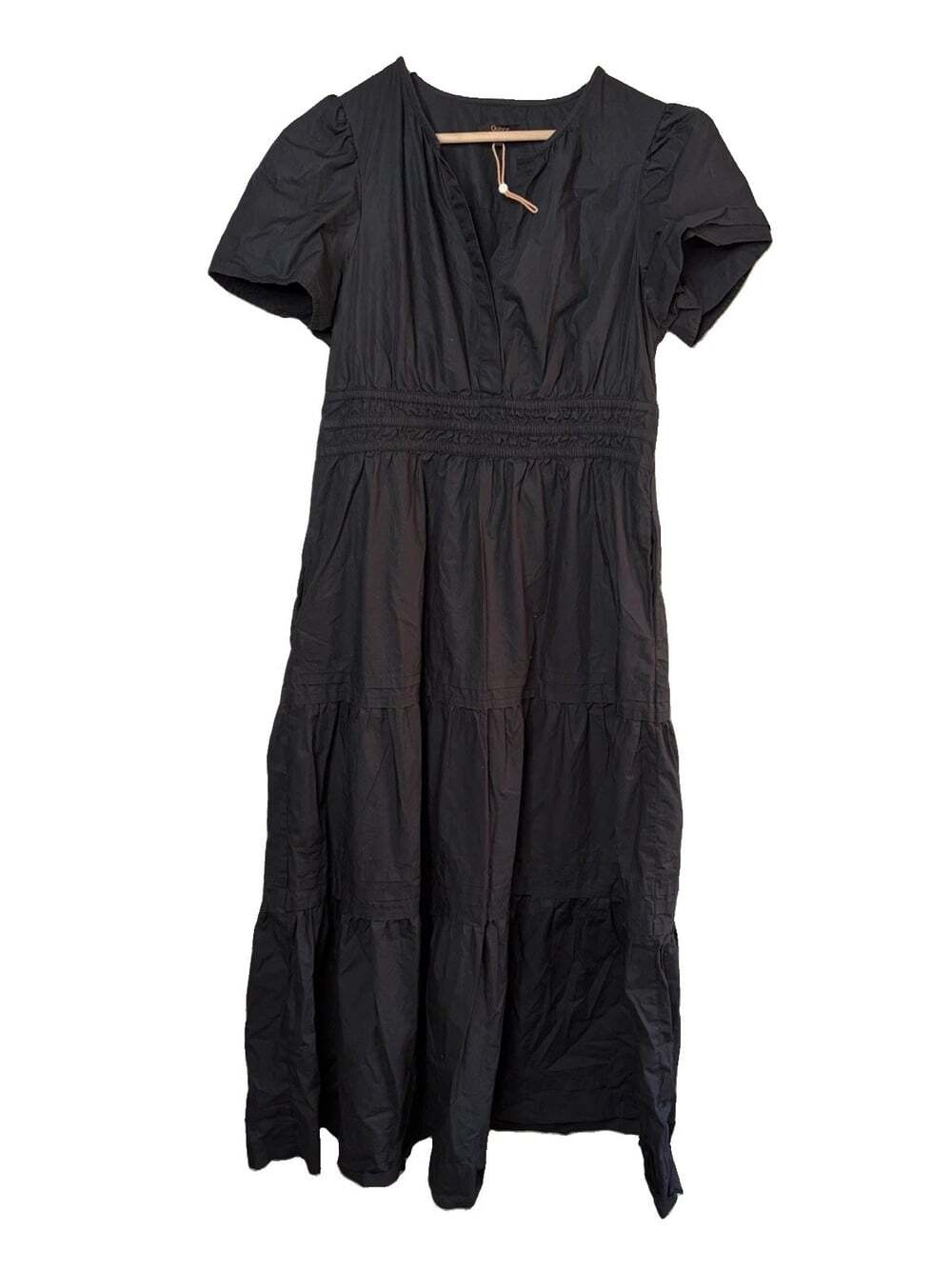 Quince Women 100% Organic Cotton Poplin Tiered Maxi Dress BLACK M